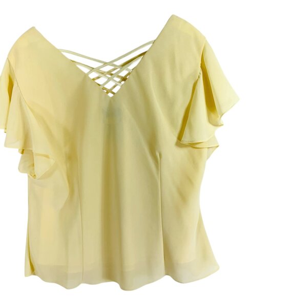 Plus size blouse and skirt set chiffon soft canary yellow SZ 14 top 16 skirt - Picture 7 of 16